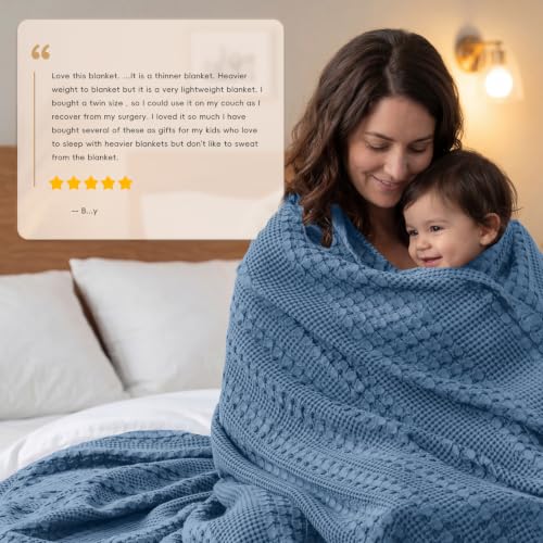 PHF Lightweight 100% Cotton Waffle Throw Blanket for Couch, Denim Blue - color: 07 Denim Blue, size: Throw(50"x60")
