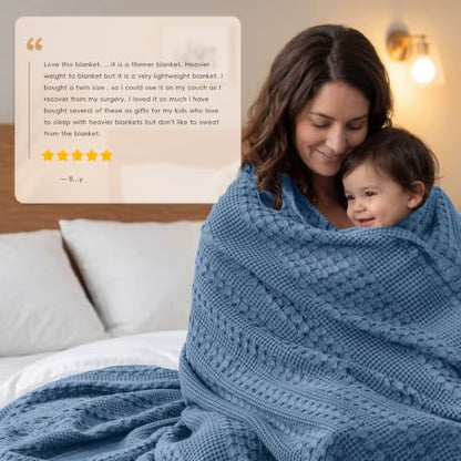 PHF Lightweight 100% Cotton Waffle Throw Blanket for Couch, Denim Blue - color: 07 Denim Blue, size: Throw(50"x60")