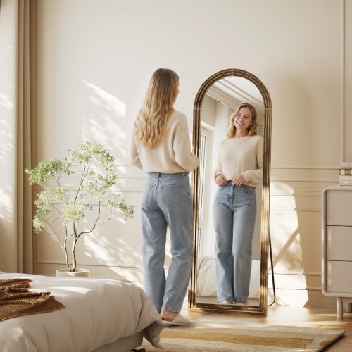 65"x22" Arched Full Length Mirror with Solid Wood Frame, Walnut - color: Walnut, size: 65"L x 22"W
