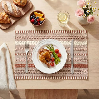 Artoid Mode Caramel Woven Braided Stripe Placemats Set of 4-12x18 Inch - color: Caramel, size: 12" x 18", 4 Pcs