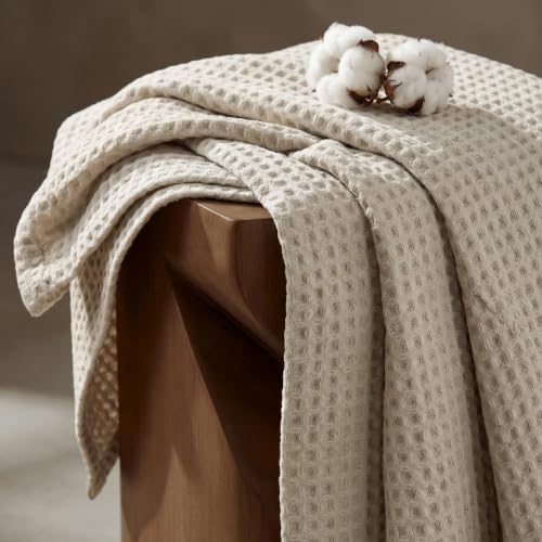 Bedsure Lightweight 100% Cotton Waffle Blanket, Queen, Linen - color: Linen, size: Queen (90" X 90")