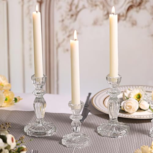 Clear Candlestick Holders Set of 6, Glass Taper Candle Holders - color: Clear