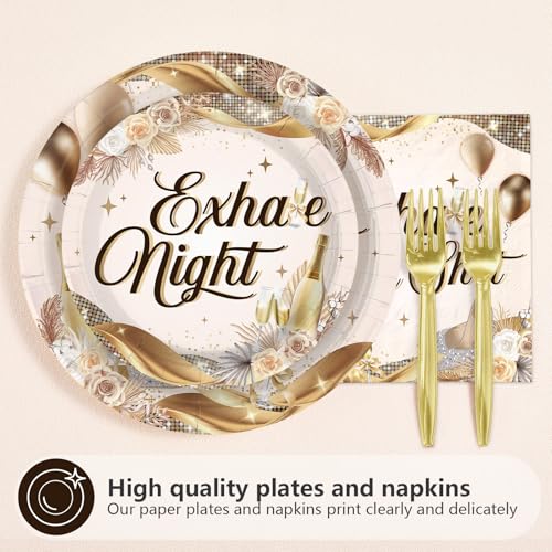 96Pcs Exhale Night Champagne Party Supplies,Serves 24 - style: Luxury Champagne Party Plates