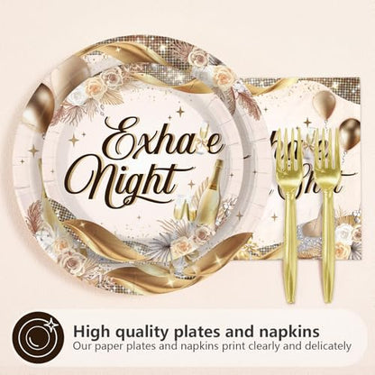 96Pcs Exhale Night Champagne Party Supplies,Serves 24 - style: Luxury Champagne Party Plates
