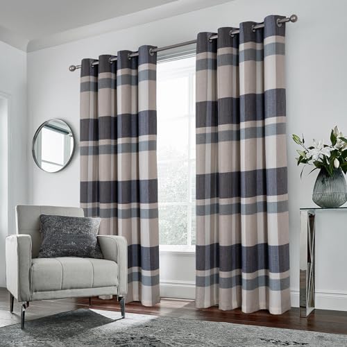 always4u 100% Blackout Plaid Curtains for Bedroom Living Room Woolen Look Black Tartan Grommet Thermal 2 Panels 54 * 95 Blue White - color: Blue White, size: 54"W x 95"L (Pack of 2)