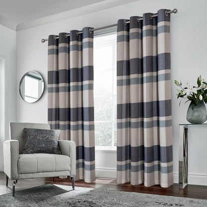 always4u 100% Blackout Plaid Curtains for Bedroom Living Room Woolen Look Black Tartan Grommet Thermal 2 Panels 45 * 84 Blue White - color: Blue White, size: 45"W x 84"L (Pack of 2)