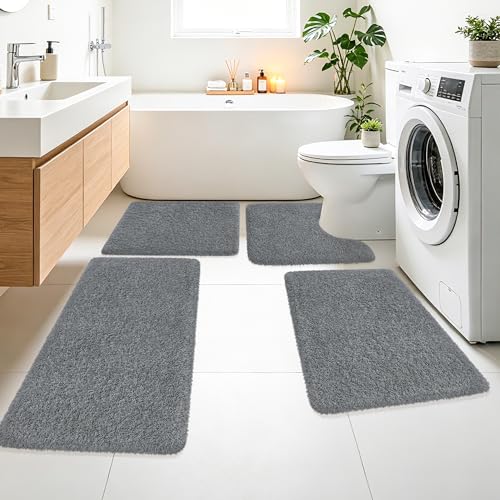 Toilet Rugs U-Shaped 24"x20", Absorbent Contour Bath Rug - color: Dark Gray, size: 24" x 20"(U-Shape)
