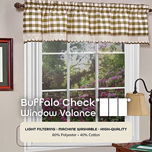 Buffalo Check Valance Curtains, 58 x 14 in, Taupe Brown & Ivory White Plaid - color: Taupe & Ivory, size: 58"W x 14"L (Pack of 1)