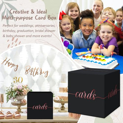 QIKSION Elegant Black Card Box for Party, Rose Gold Foil Wedding Card Box - color: Black and Rose Gold Foil