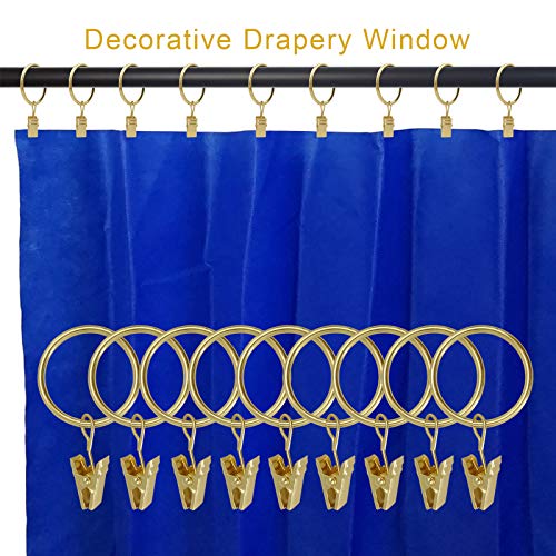 LLPJS Curtain Rings with Clips, 1.26 inch ID, 100 Pack, Gold - color: Gold, size: 1.26" I D Set of 100