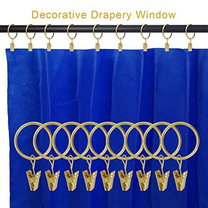 LLPJS Curtain Rings with Clips, 1.26 inch ID, 100 Pack, Gold - color: Gold, size: 1.26" I D Set of 100