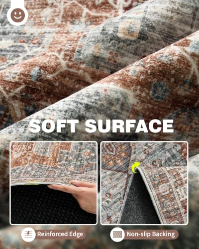 Roxstand 5ft Round Washable Area Rug, Non Slip Rug, Grey/Brown/Tan - color: Grey/Brown/Tan, size: 5' (Round)