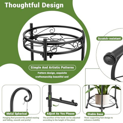 Plant Stand,Adjustable 3 Tier Potted Holder Flower Pot Stand with Hangers