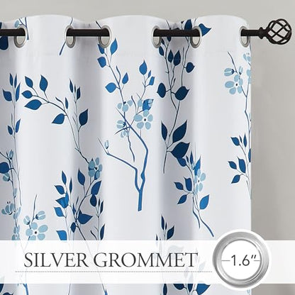 Beauoop Floral 100% Blackout Curtains for Bedroom Navy Blue 52X84 2 Panels