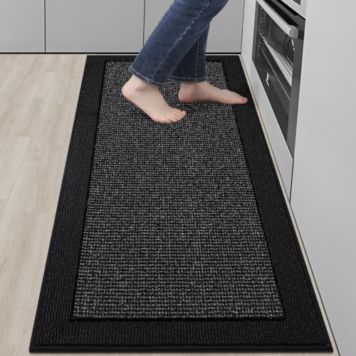BEQHAUSE Kitchen Runner Rug 24"x60", Non Slip Kitchen Mat Washable, Black - color: Black, size: 24" X 60" (Rectangular)