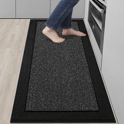 BEQHAUSE Kitchen Runner Rug 24"x60", Non Slip Kitchen Mat Washable, Black - color: Black, size: 24" X 60" (Rectangular)
