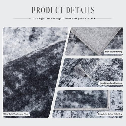 2x6 Washable Runner Rug：Modern Abstract Kitchen Carpet Black - color: Black, size: 2' x 6' (Rectangular)