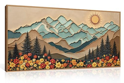 DRACIT Boho Wood Grain Mountain Framed Canvas Wall Art Set-40"*20" - color: Woodcut Style Mountain Wall Art, size: 40"L x 20"W