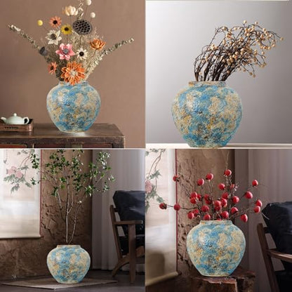 Rustic Ceramic Flower Vase, 8.3in Small Chinese Style Vase,Blue - color: Blue a
