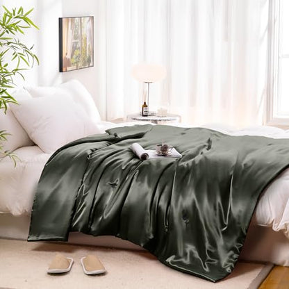 Vonty Dark Grey Satin Throw Blanket 60x80In, Cooling Silky Wrinkle-Free - color: Dark Grey, size: 60" x 80"