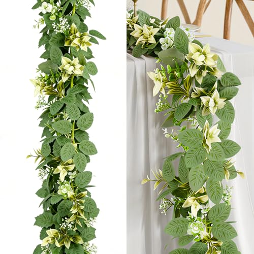 6FT Artificial Eucalyptus Garland with Flowers Faux Greenery Floral Garland - color: Eucalyptus Leaves