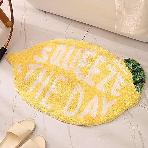 UKELER Soft Yellow Lemon Bath Rug for Kids Non Slip Absorbent Bath Mat Washable Shaggy Kids Bedroom Decor Bathroom Door Mat 31.5''x19.7'' - color: Lemon
