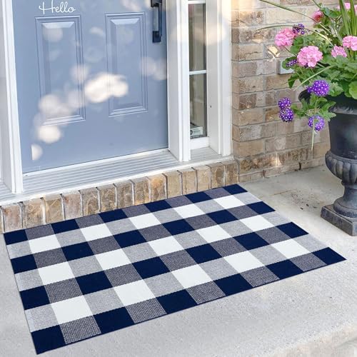 KILOCOCO Buffalo Plaid Checkered Rug 27.5x43 in Blue White Front Door Rug - color: Blue and White, size: 2'4" x 3'7" (Rectangular)