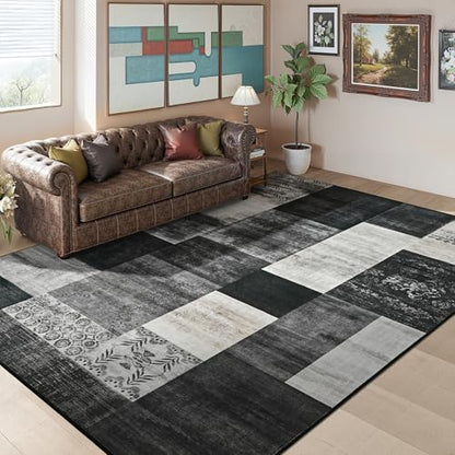Tepook 5x7 Area Rugs for Living Room, Washable Large Geometric Bedroom Rug - color: Black and White, size: 5' x 7' (Rectangular)