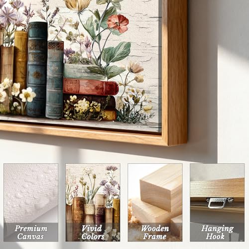 crmotu Botanical Oversized Wall Art, Books and Flowers Pictures 29"x57" - color: Emerald Brown, size: 57"L x 29"W