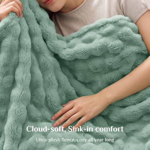 BEDELITE Sage Green 3D Fleece Bubble Throw Blanket for Couch, 50x60 Inches - color: Sage Green, size: Throw(50"x60")