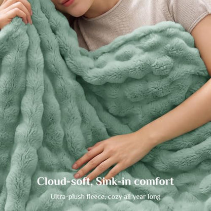 BEDELITE Sage Green 3D Fleece Bubble Twin Blanket for Bed, 60x80 Inches - color: Sage Green, size: Twin(60"x80")