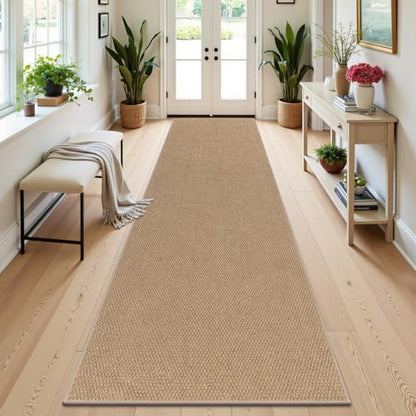 HEBE Washable Runner Rug 2'x8', Non Slip Low-Pile Hallway Rugs Runner - color: Tan, size: 2' x 8' (Rectangular)