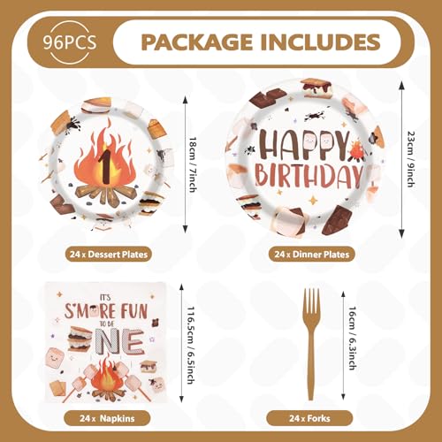 Grencian 96 Pcs S'Mores Camping Birthday Party Decorations,Serves 24 - style: Camping 1st Kit