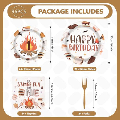 Grencian 96 Pcs S'Mores Camping Birthday Party Decorations,Serves 24 - style: Camping 1st Kit
