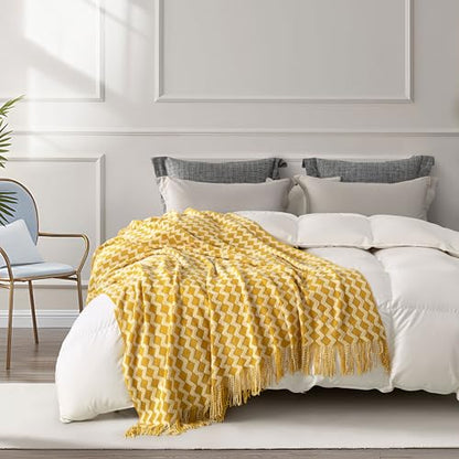 Double Diamond Acrylic Knitted Throw Blanket, Yellow, 50x60 - color: Yellow