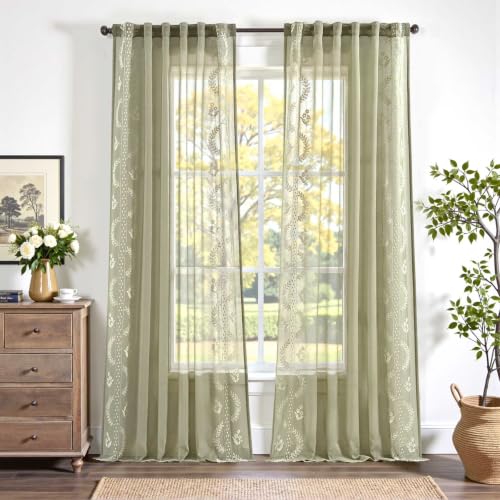 jinchan Floral Sheer Curtains, Back Tab 50x96 Inch, 2 Panels Green - color: S | Green, size: 50"W x 96"L (Pack of 2)