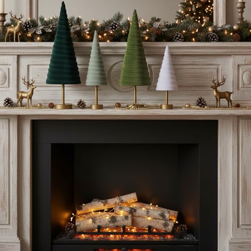 Hoolerry 4 Pcs Christmas Velvet Trees with Gold Pedestal, Forest Green - color: Forest Green