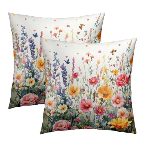 Giwawa Colorful Flower Throw Pillow Covers 16x16 Inch Botanical Floral Pillow Case Set of 2 Cotton Square Cushion Covers for Sofa Couch Bed Decor - color: Colorful Flower Petal, size: 16" x 16" (Pack of 2)