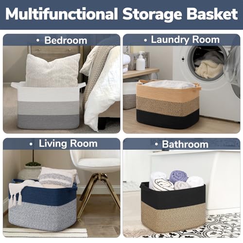 Goodpick 50L Large Woven Storage Basket, 18" x 14" x 12", Blue - color: Blue, size: 18"L x 14"W x 12"H