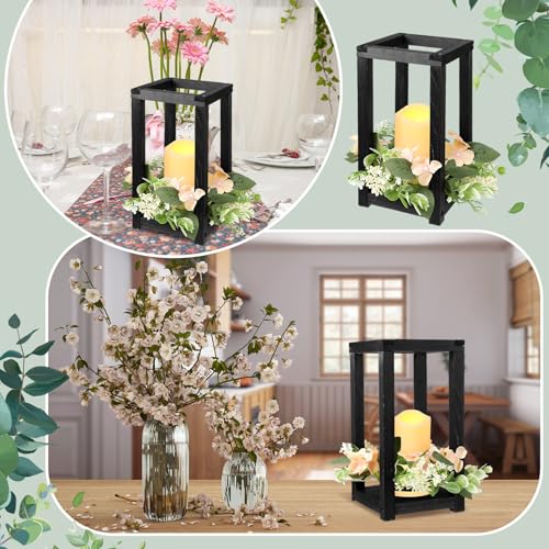 Hushee 30 Pcs Wooden Wedding Lantern Centerpiece Candles Wreaths Set,Black - color: Black