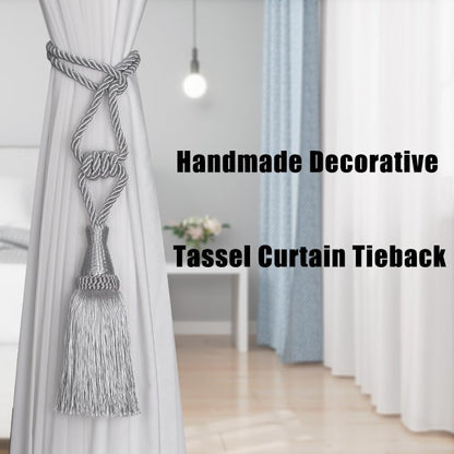 BEL AVENIR 4 Pack Tassel Curtain Tiebacks Handmade Holdbacks (Silver) - color: Silver, size: 4 Pack