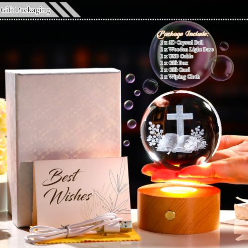 Ornalrist 3D Christian Gifts 3.15in Crystal Ball Religious Cross for Her - color: Cross Chritian