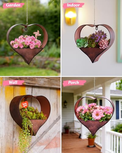 Heart Hanging Planter Metal Plant Hanger with Drainage Hole - color: Rustic Heart