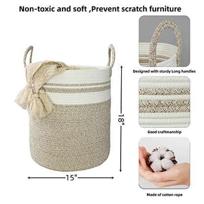 XUANGUO Cotton Rope Laundry Basket Hamper for Clothes Large Brown and White - color: brown and white, size: Regular