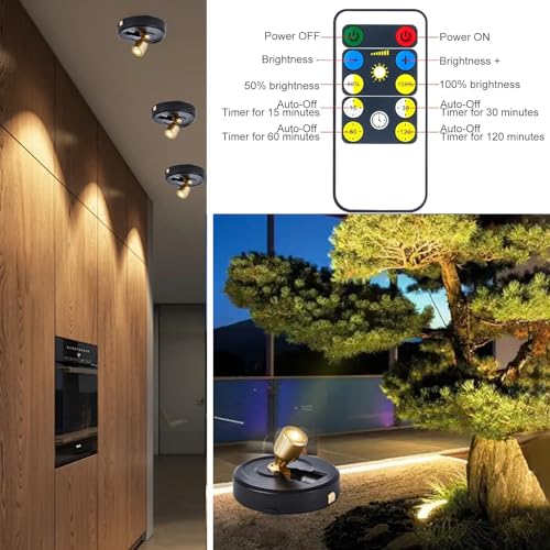 RAHAN Wireless LED Spotlight, 2Pack Battery Powered Picture Lights Puck Lights, Uplighting Indoor with Remote, Stick Spot Light for Wall Art Display Dartboard Painting Artwork Accent Closet - color: Black-G
