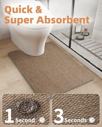 PADOOR Braided Toilet Rugs U Shaped 20''x24'', Non Slip Toilet Mat, Brown - color: Brown, size: 20''x24'' U-Shaped