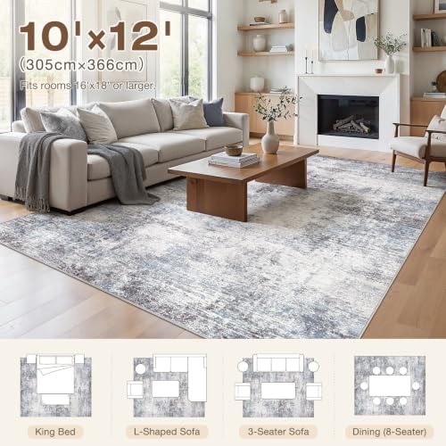 10X12 Area Rugs Washable Modern Abstract Non-Slip Large Rug for Living Room - color: Blue, size: 10' x 12' (Rectangular)