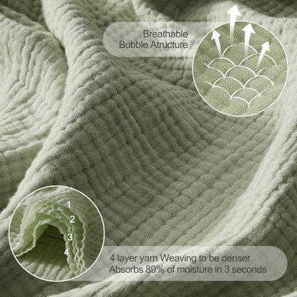 WDCOZY Muslin Blanket 100% Cotton Blankets Oversized King 4-Layer Breathable Lightweight Soft for Couch Boho Farmhouse Linen Tassels Ruffle Gauze Blankets 102x120 Inches Sage Green - color: Sage Green, size: Oversized King (102"x120")