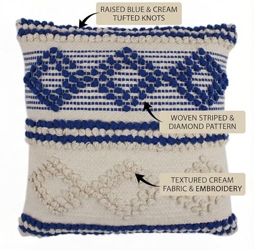 TreeWool 100% Cotton Woven Throw Pillow Cover (Pack of 1, 18" x 18", Blue) - color: Blue