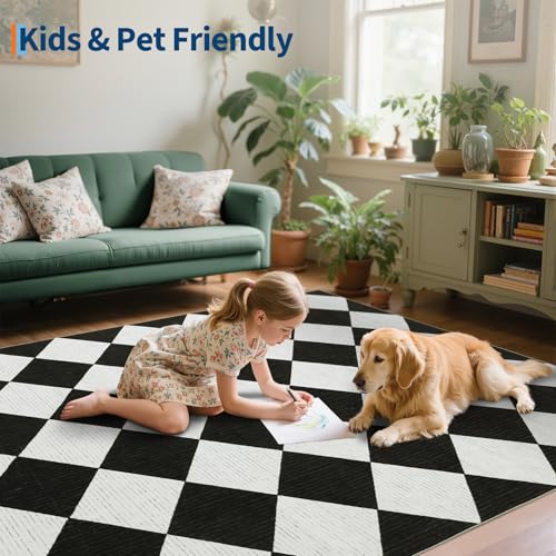 GarveeHome 6x9 Checkered Area Rug Black and White Washable Living Room Rug - color: Black/White, size: 6' x 9' (Rectangular)